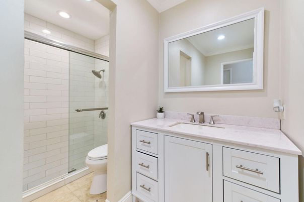 Bathroom, Glass Shower, Interior, Recessed Lighting
