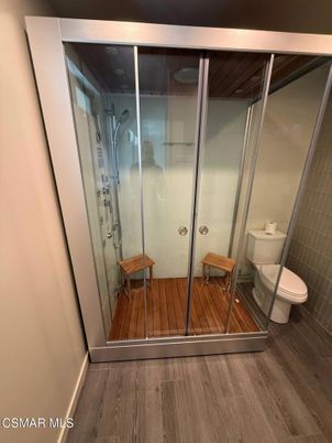 Bathroom, Glass Shower, Interior, Wood Texture Flooring