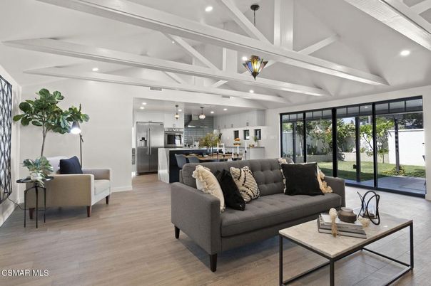 Interior, Kitchen, Living room, Pendant Lights, Recessed Lighting, Stainless Steel Appliances, Wood Texture Flooring