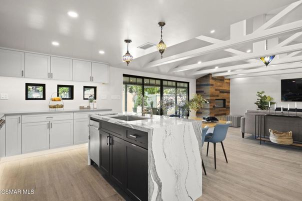Interior, Kitchen, Pendant Lights, Recessed Lighting, Wood Texture Flooring