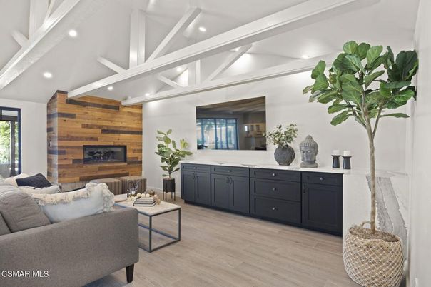 Interior, Living room, Recessed Lighting, Wood Texture Flooring, Wooden Walls