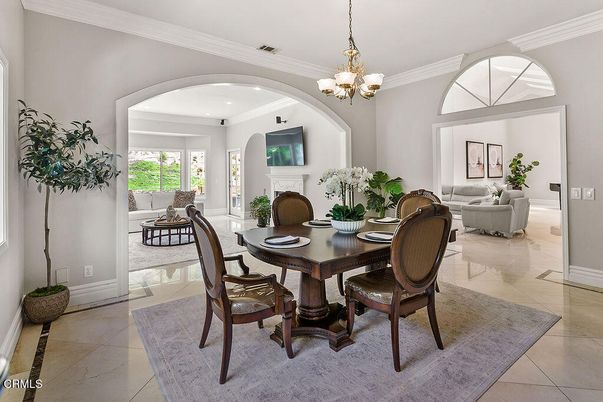 Chandelier, Dining room, Fireplace, Interior, Living room, Recessed Lighting