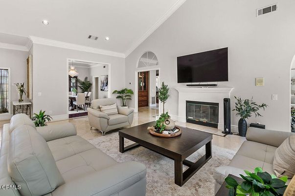 Chandelier, Dining room, Fireplace, Interior, Living room, Recessed Lighting