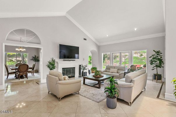 Chandelier, Dining room, Fireplace, Interior, Living room, Recessed Lighting