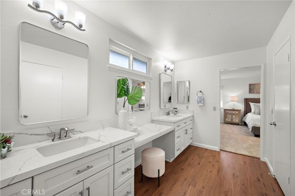 Bathroom, Bedroom, Dual Sink Vanities, Interior, Wood Texture Flooring