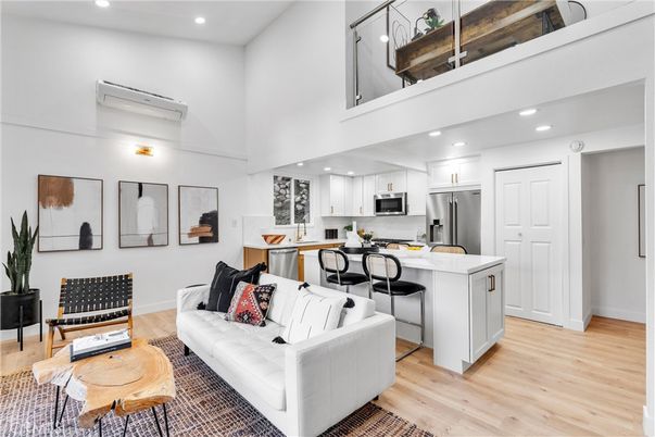 Interior, Kitchen, Living room, Recessed Lighting, Stainless Steel Appliances, Wood Texture Flooring