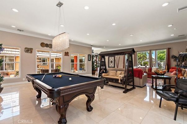 Billiard Table, Chandelier, Game Room, Interior, Living room, Recessed Lighting