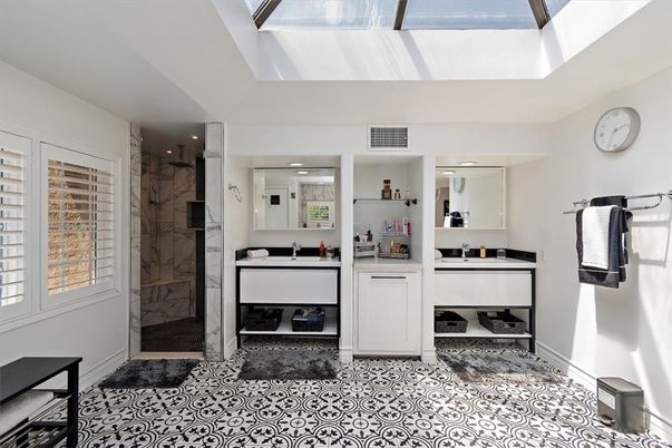 Bathroom, Dual Sink Vanities, Glass Ceilings, Glass Shower, Interior, Recessed Lighting