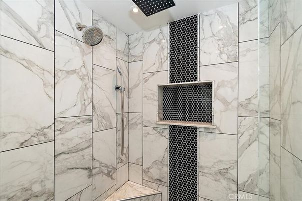 Bathroom, Glass Shower, Interior, Marble Walls, Recessed Lighting