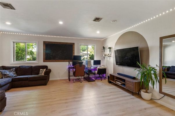 Home Office, Interior, Living room, Recessed Lighting, Wood Texture Flooring
