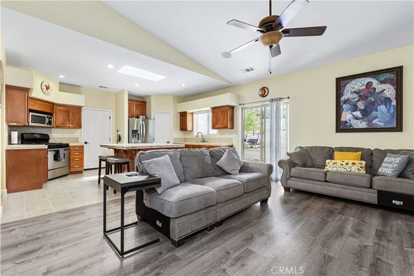 Interior, Kitchen, Living room, Recessed Lighting, Stainless Steel Appliances, Wood Texture Flooring