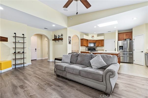 Interior, Kitchen, Living room, Recessed Lighting, Stainless Steel Appliances, Wood Texture Flooring