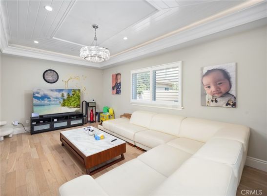 Chandelier, Interior, Living room, Recessed Lighting, Wood Texture Flooring