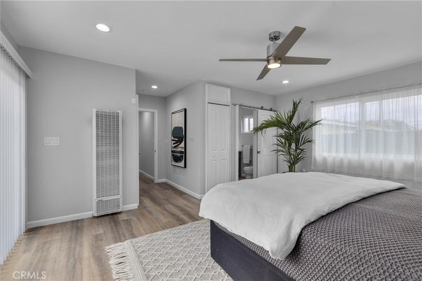 Bedroom, Interior, Recessed Lighting, Wood Texture Flooring