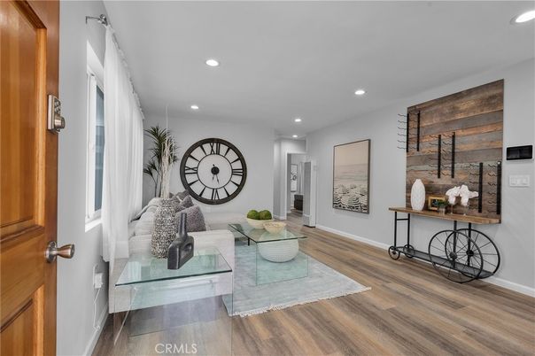 Interior, Living room, Recessed Lighting, Wood Texture Flooring, Wooden Walls