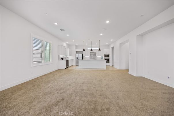 Empty room, Interior, Kitchen, Pendant Lights, Recessed Lighting, Stainless Steel Appliances