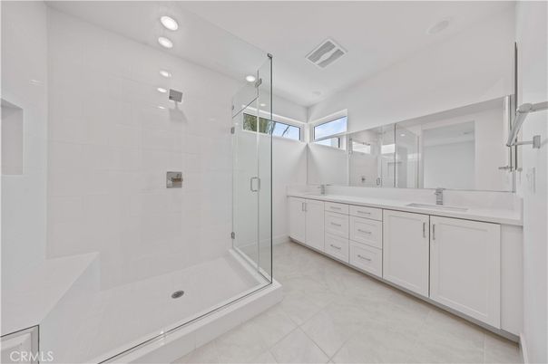 Bathroom, Dual Sink Vanities, Glass Shower, Interior, Recessed Lighting