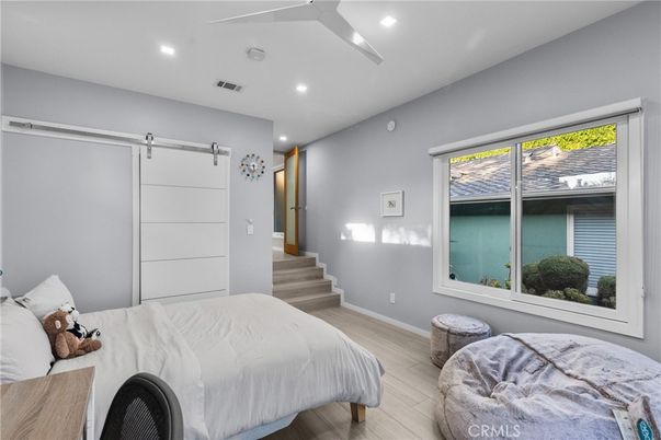 Bedroom, Interior, Recessed Lighting, Wood Texture Flooring