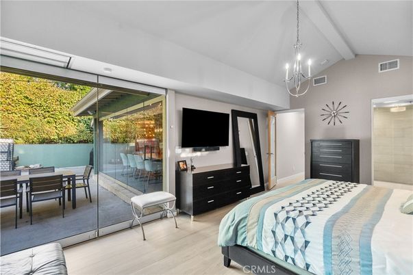 Bedroom, Interior, Pendant Lights, Wood Texture Flooring
