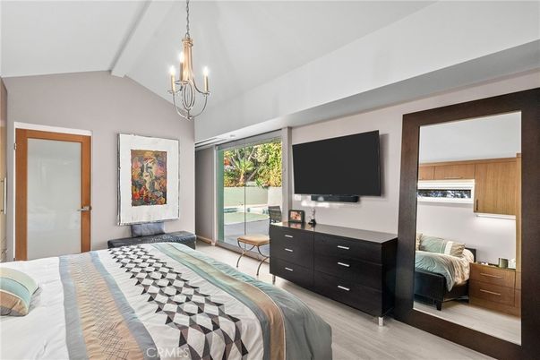 Bedroom, Chandelier, Interior, Pendant Lights, Wood Texture Flooring
