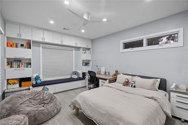 Bedroom, Home Office, Interior, Recessed Lighting, Wood Texture Flooring
