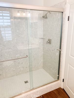 Bathroom, Glass Shower, Interior, Wood Texture Flooring