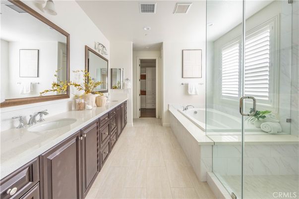 Bathroom, Dual Sink Vanities, Glass Shower, Interior, Recessed Lighting