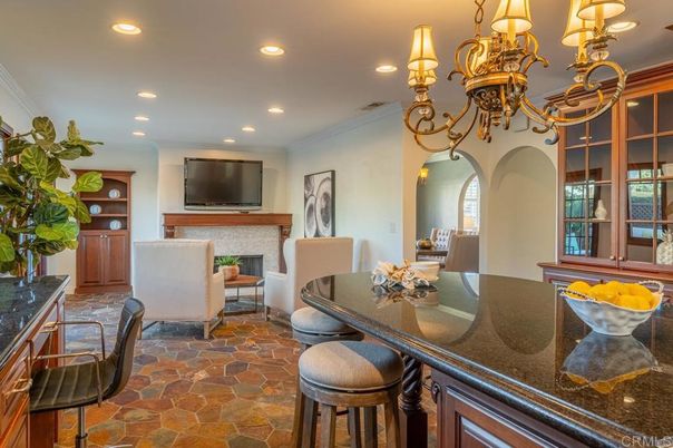 Chandelier, Dining room, Fireplace, Interior, Recessed Lighting