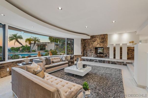 Fireplace, Interior, Living room, Recessed Lighting, Stone Walls