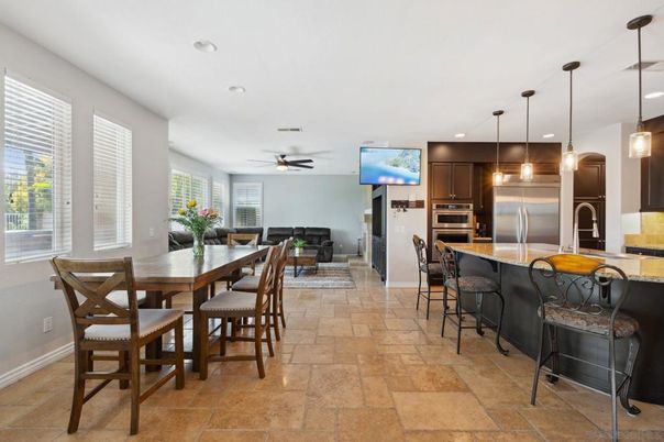Dining room, Interior, Kitchen, Pendant Lights, Recessed Lighting, Stainless Steel Appliances