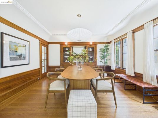 Dining room, Interior, Pendant Lights, Wood Texture Flooring