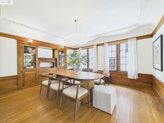 Dining room, Interior, Pendant Lights, Wood Texture Flooring