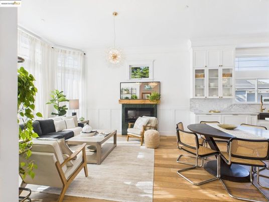 Chandelier, Dining room, Fireplace, Interior, Living room, Pendant Lights, Wood Texture Flooring