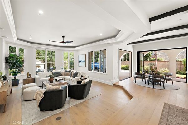 Dining room, Interior, Living room, Recessed Lighting, Wood Texture Flooring
