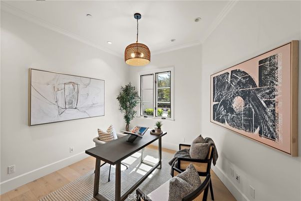 Home Office, Interior, Pendant Lights, Recessed Lighting, Wood Texture Flooring