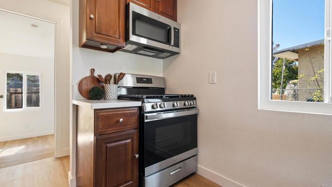 Interior, Kitchen, Stainless Steel Appliances, Wood Texture Flooring