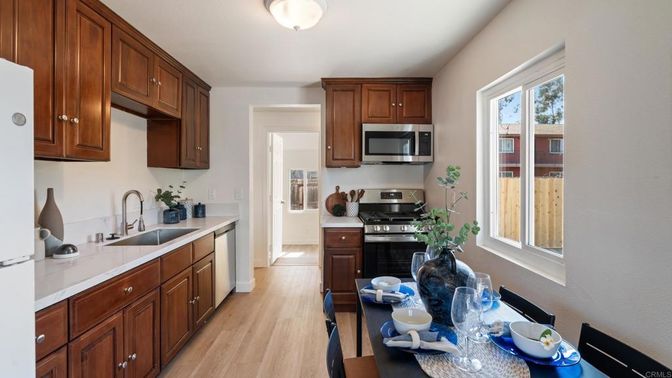 Interior, Kitchen, Stainless Steel Appliances, Wood Texture Flooring