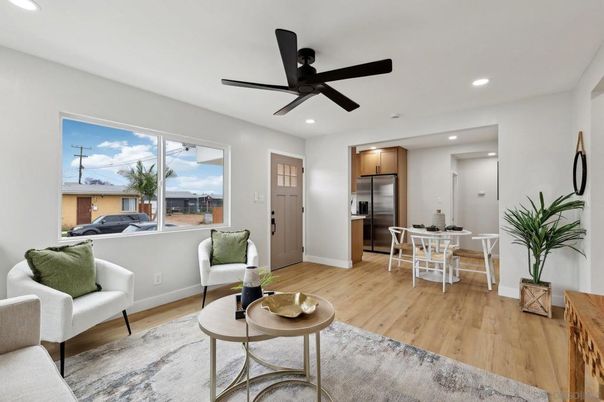 Dining room, Interior, Kitchen, Recessed Lighting, Stainless Steel Appliances, Wood Texture Flooring