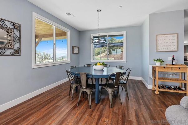 Dining room, Interior, Pendant Lights, Wood Texture Flooring