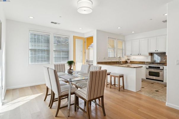Dining room, Interior, Kitchen, Recessed Lighting, Wood Texture Flooring