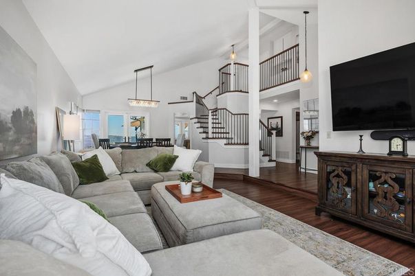 Dining room, Interior, Living room, Pendant Lights, Wood Texture Flooring