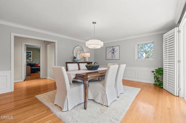 Dining room, Interior, Pendant Lights, Wood Texture Flooring