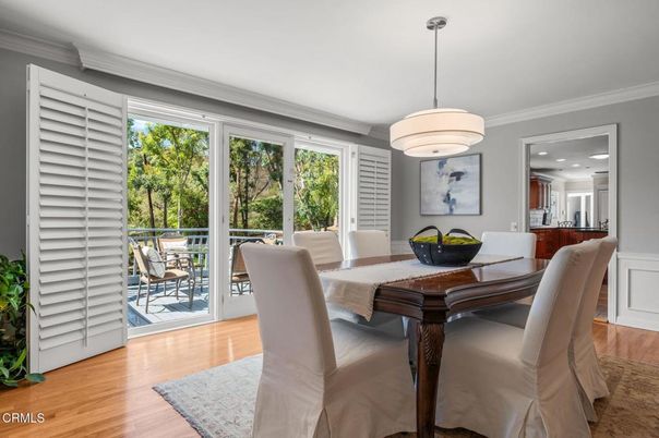 Dining room, Interior, Pendant Lights, Recessed Lighting, Wood Texture Flooring