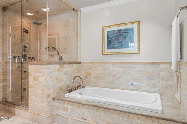 Bathroom, Glass Shower, Interior, Recessed Lighting, Stone Walls