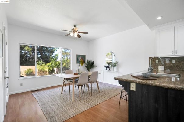 Dining room, Interior, Recessed Lighting, Wood Texture Flooring