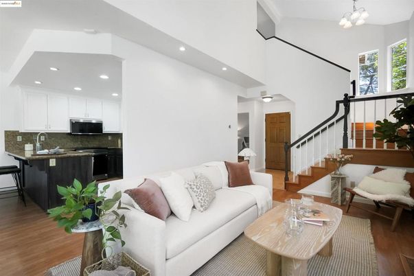 Interior, Kitchen, Living room, Pendant Lights, Recessed Lighting, Stainless Steel Appliances, Wood Texture Flooring
