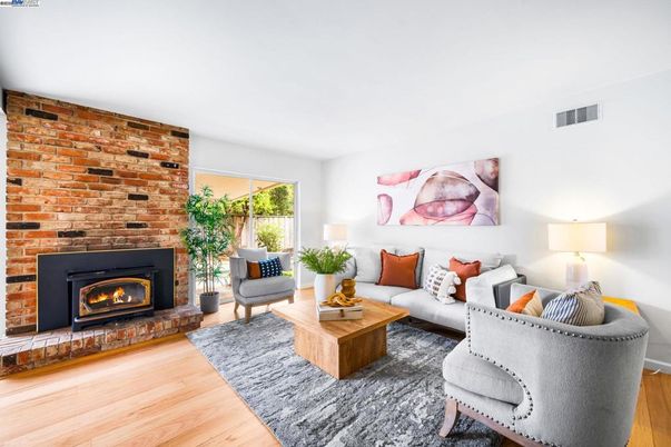 Fireplace, Interior, Living room, Stone Walls, Wood Texture Flooring