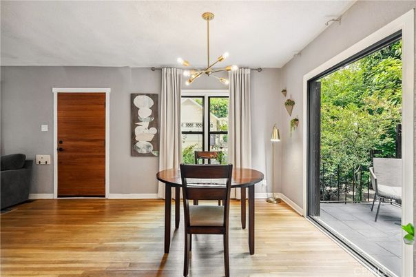 Dining room, Interior, Pendant Lights, Wood Texture Flooring