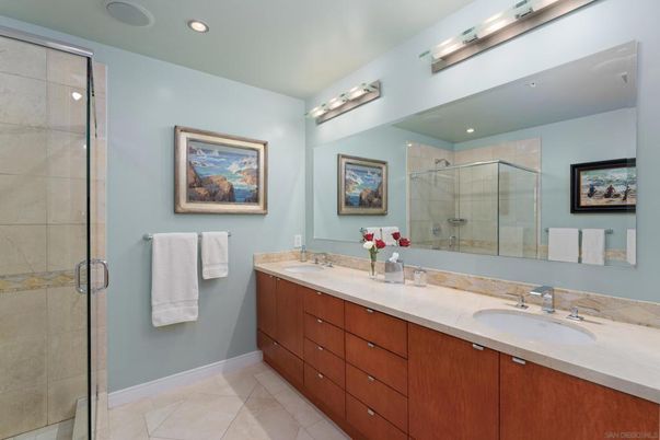 Bathroom, Dual Sink Vanities, Glass Shower, Interior, Recessed Lighting