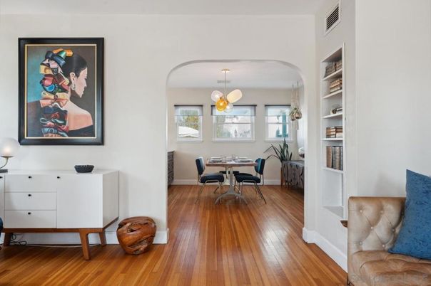 Dining room, Interior, Pendant Lights, Wood Texture Flooring